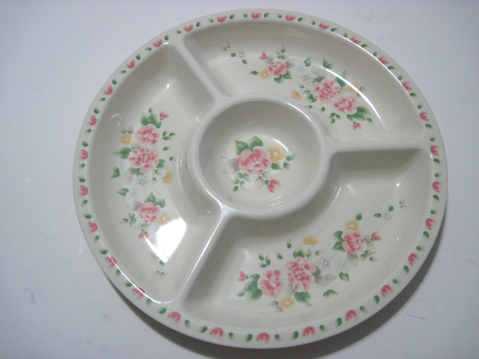 PFALTZGRAFF TEAROSE MELAMINE VEGETABLE / CHIP & DIP TRAY BY EURITA RESTON LLOYD PFALTZGRAFF TEAROSE MELAMINE VEGETABLE / CHIP & DIP TRAY BY EURITA RESTON LLOYD
