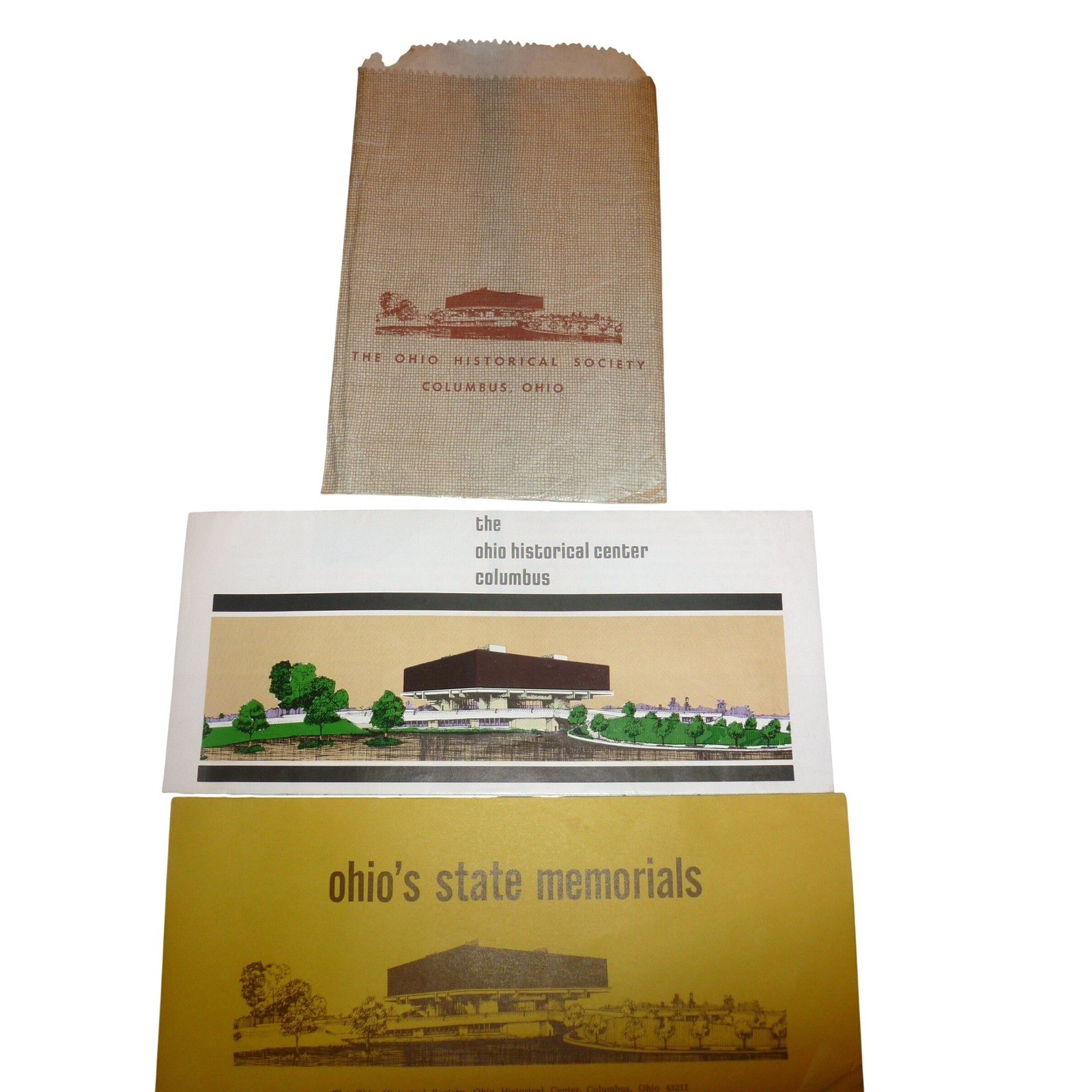 1970s Ohio Historical Society Center Columbus Brochure Map Bag Architecture Lot