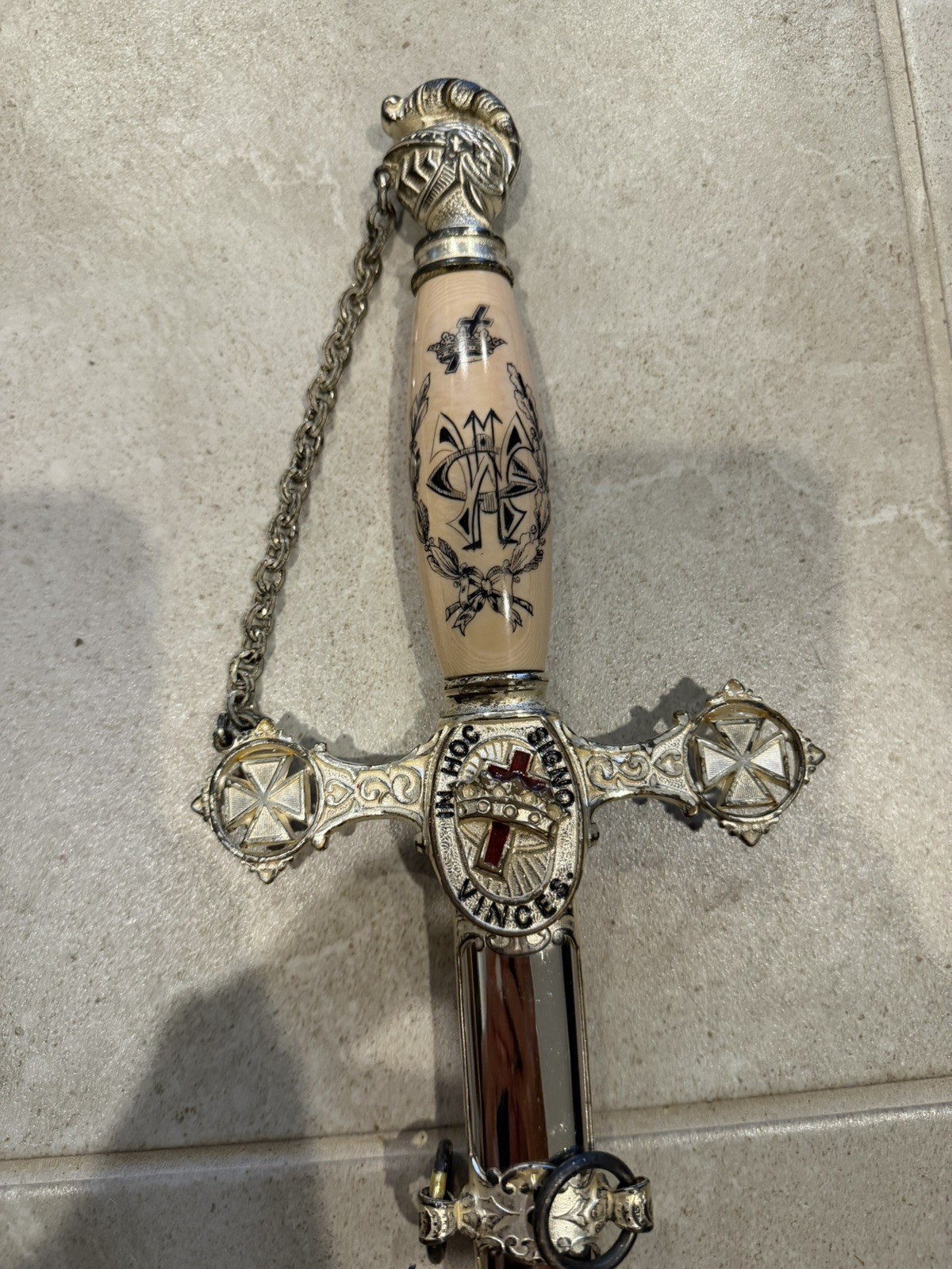 Antique Knights Templar Masonic Sword Ceremonial with scabbard & chain pre 1925