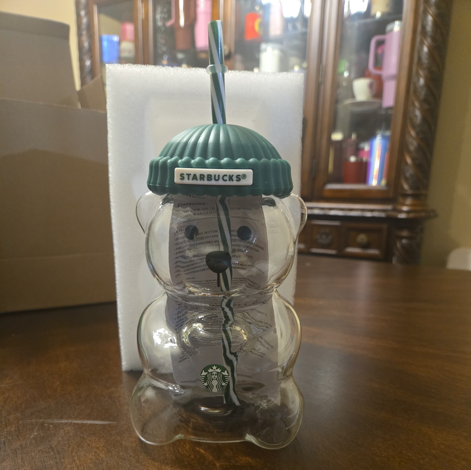 Starbucks Green Hat Teddy Bear Glass Cold Cup Tumbler 2025 20oz Starbucks Green Hat Teddy Bear Glass Cold Cup Tumbler 2025 20oz