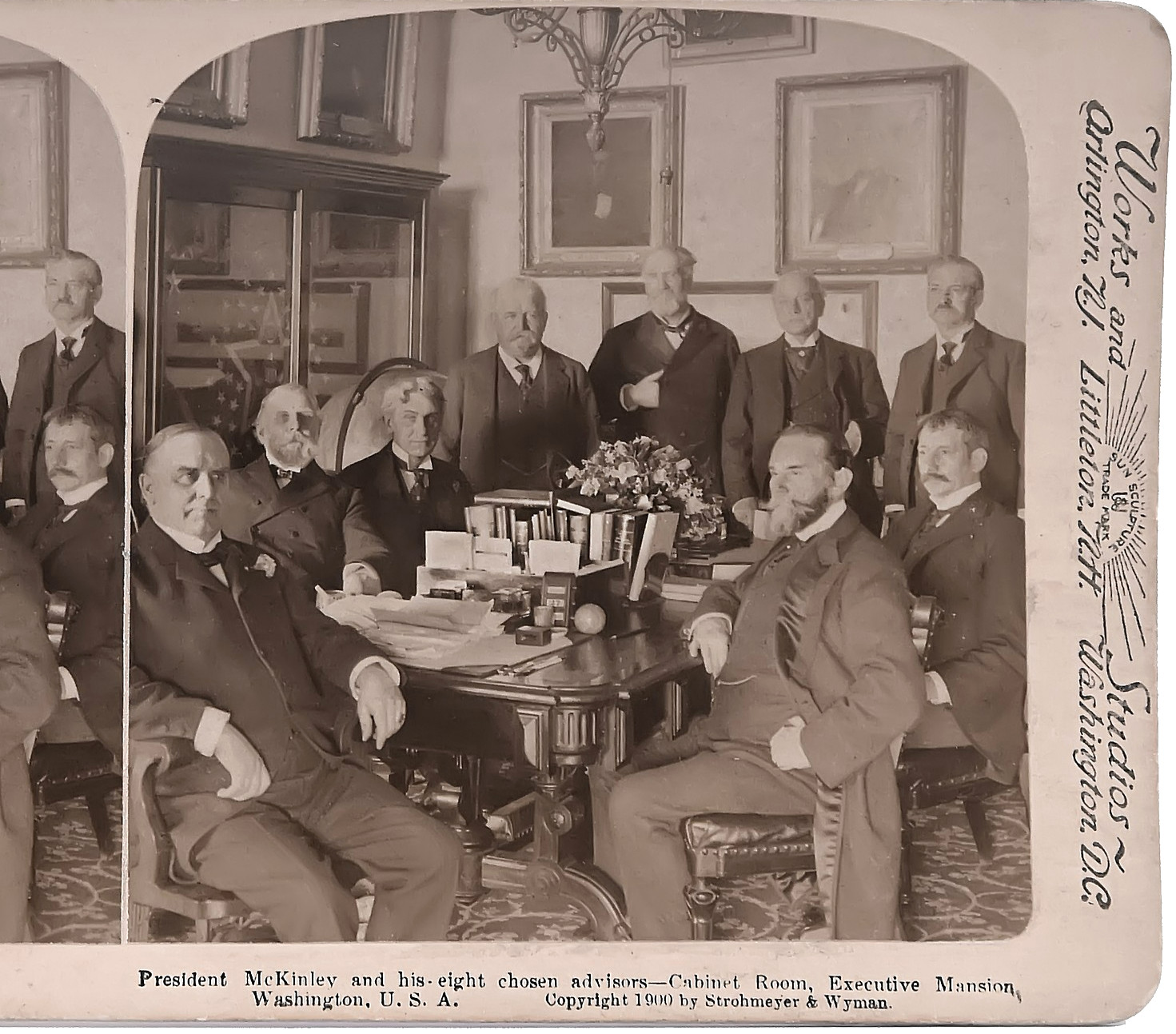 1900 President McKinley w/ Cabinet in Executive Mansion Stereoview Card – PC188
