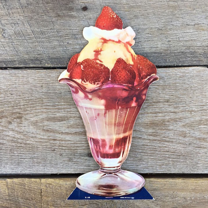 BIG Original 1950s F.W. WOOLWORTH SODA FOUNTAIN Ice Cream STRAWBERRY SUNDAE Sign BIG Original 1950s F.W. WOOLWORTH SODA FOUNTAIN Ice Cream STRAWBERRY SUNDAE Sign