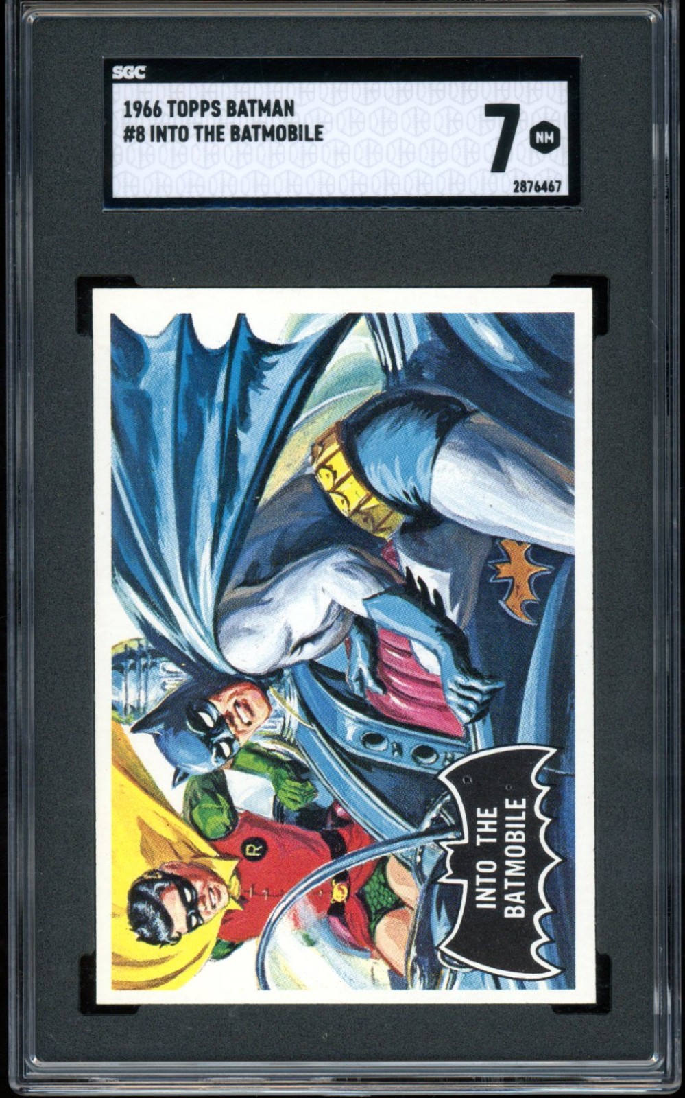 1966 TOPPS USA BATMAN BLACK BAT #8 Into The Batmobile SGC 7 NM Card