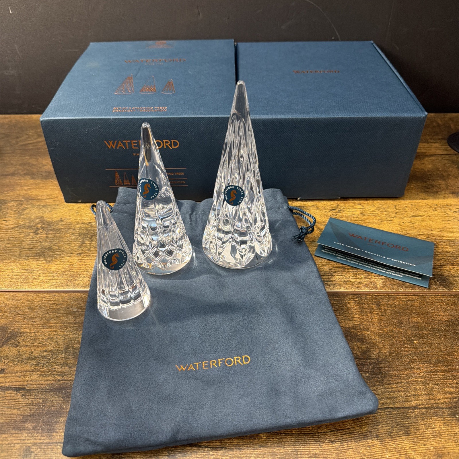 Waterford Standing Christmas Trees Set of 3 Crystal Figurines 1062090 New in Box Waterford Standing Christmas Trees Set of 3 Crystal Figurines 1062090 New in Box