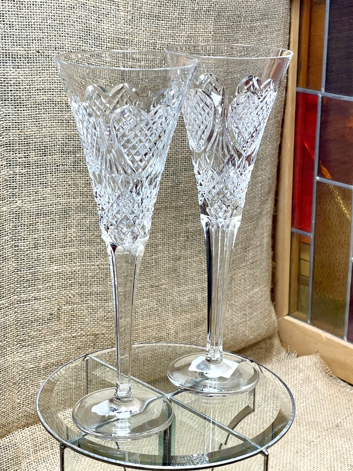 Set of 2 - Waterford Crystal Celebration Love Hearts Champagne Glasses Flutes Set of 2 - Waterford Crystal Celebration Love Hearts Champagne Glasses Flutes