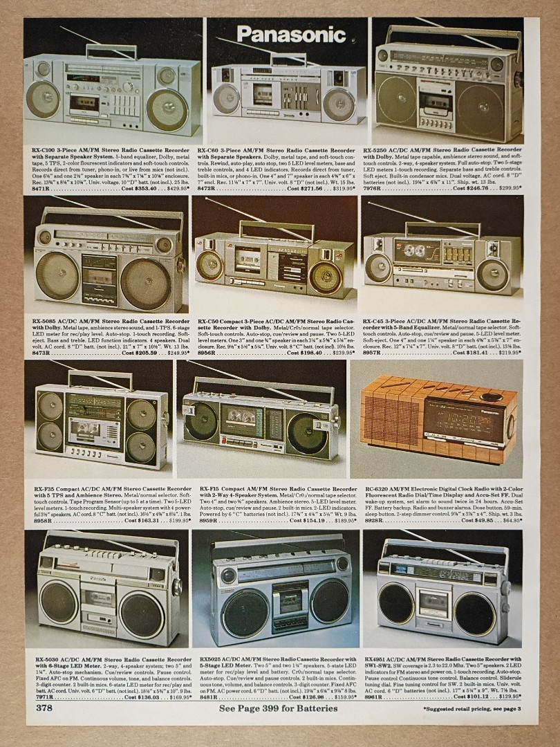 Panasonic Boombox Stereos RX C100 C60 5250 5085 C50 C45 F35 1984 catalog ad page