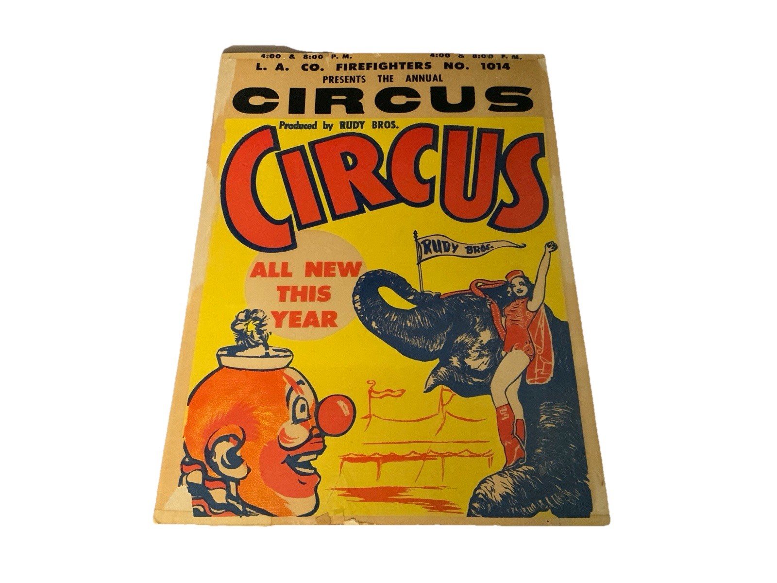 Rudy Bros. LA Circus One-Sheet Poster Monroe Firemen Clown Elephant 14x19.25\ Rudy Bros. LA Circus One-Sheet Poster Monroe Firemen Clown Elephant 14x19.25\