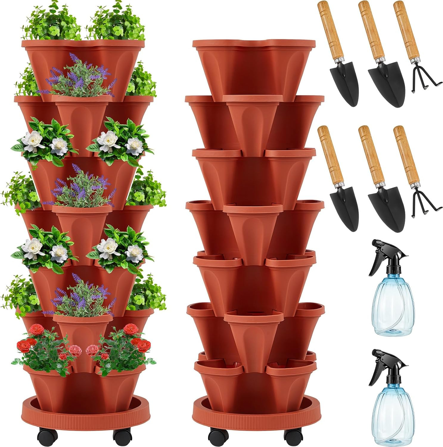 2 Set of 7 Tier Vertical Planter Stackable Tower Planters Strawberry Herb Flower 2 Set of 7 Tier Vertical Planter Stackable Tower Planters Strawberry Herb Flower