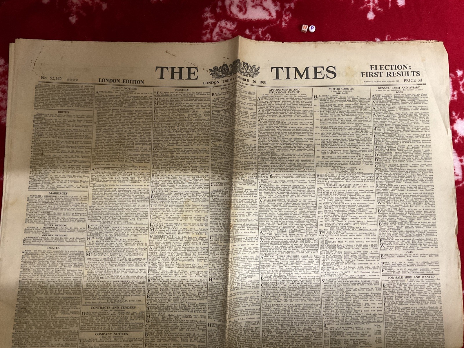 Interesting historic newspaper , RARE ,NEWS , THE TIMES , 1951 ELECTION SPECIAL Interesting historic newspaper , RARE ,NEWS , THE TIMES , 1951 ELECTION SPECIAL