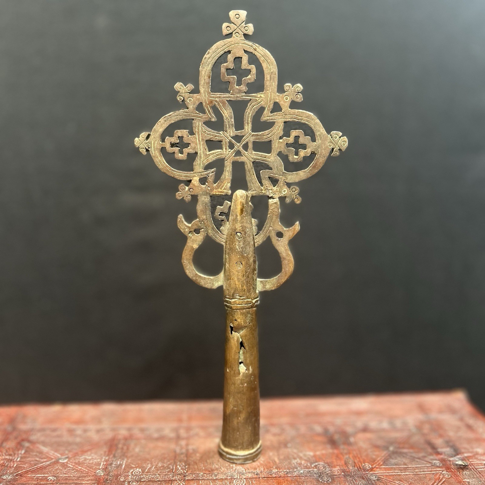 Authentic Antique Ethiopian Processional Cross, Handcrafted in Copper