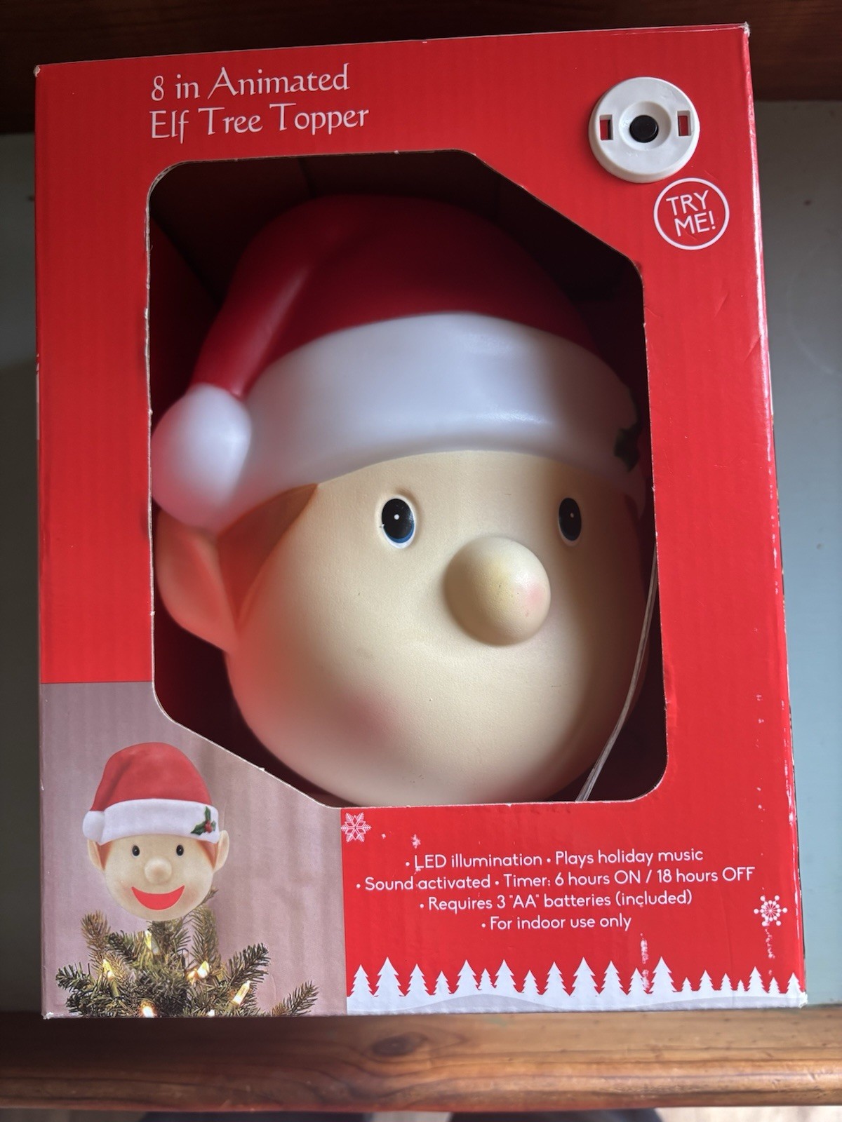 Christmas 8” Animated Elf Tree Topper LED Illuminated With Sounds & Timer NEW