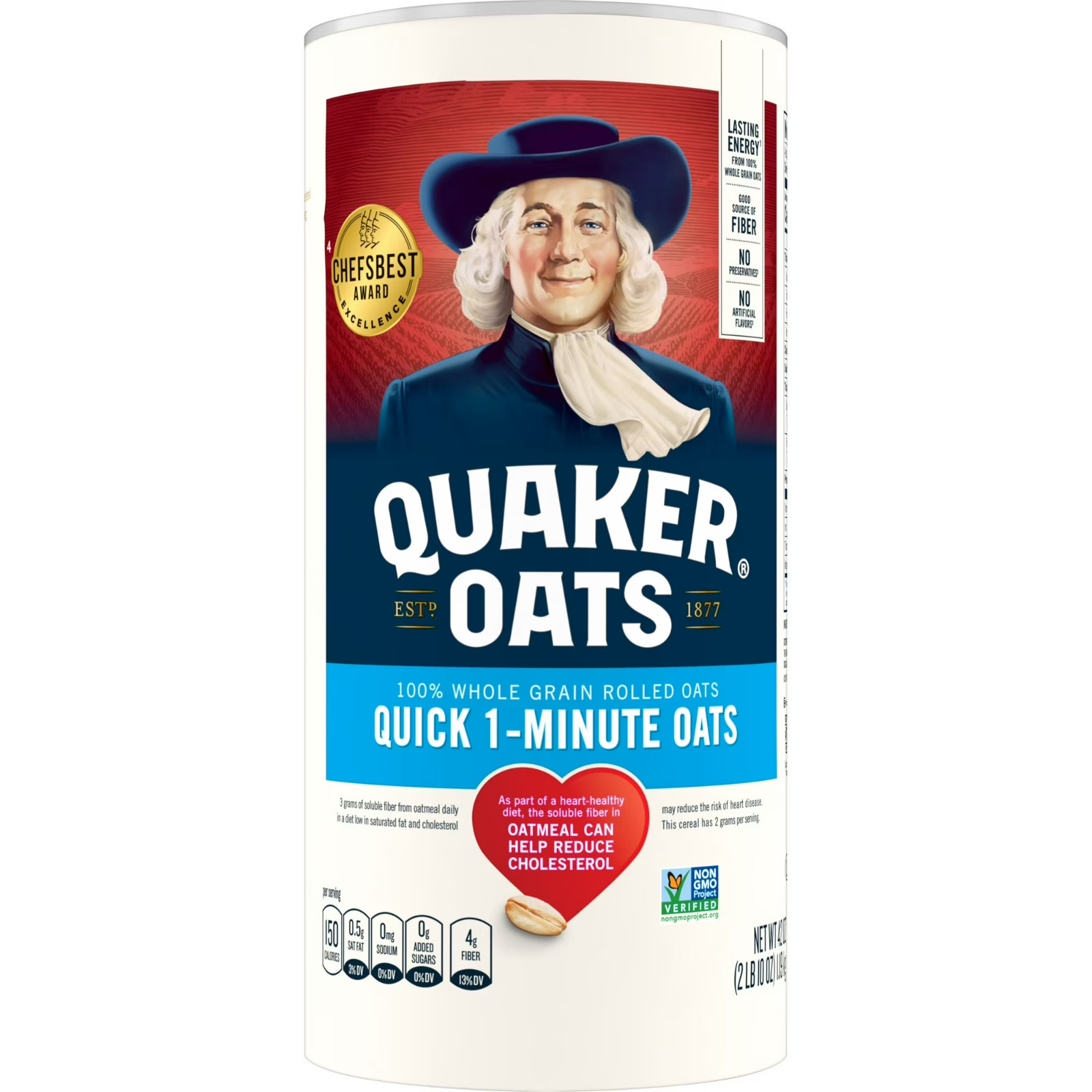 Quaker, Quick 1 Minute Oats, Oatmeal, Quick Cook Oatmeal, 42 oz Canister Dry Oat Quaker, Quick 1 Minute Oats, Oatmeal, Quick Cook Oatmeal, 42 oz Canister Dry Oat