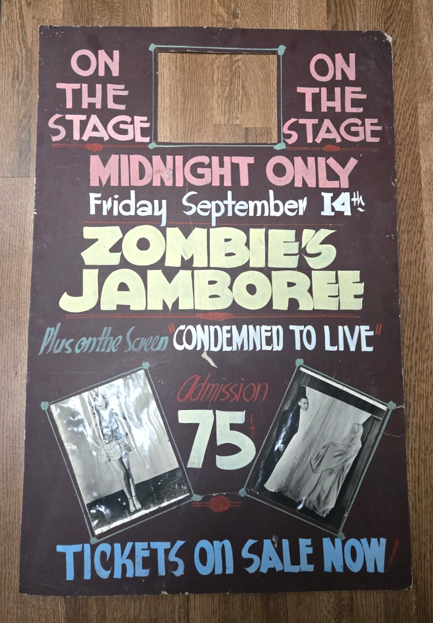 Original Large RAY-MOND Zombies Jamboree Magic Spook Show Hand Painted Poster Original Large RAY-MOND Zombies Jamboree Magic Spook Show Hand Painted Poster