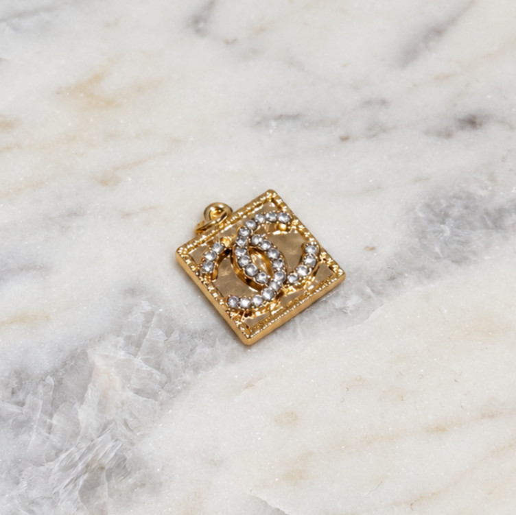 Designer Rhinestone Gold Square Zipperpull | set of 1 Designer Rhinestone Gold Square Zipperpull | set of 1