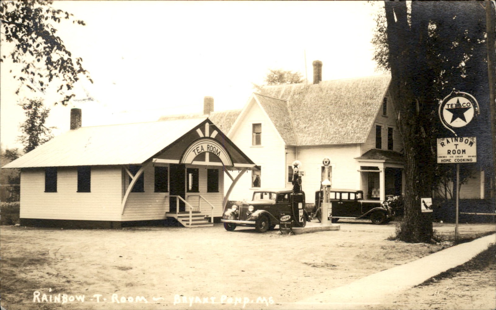 Bryant Pond ME Tea Rainbow Room Texaco Sign c1930s Real Photo Postcard bhn