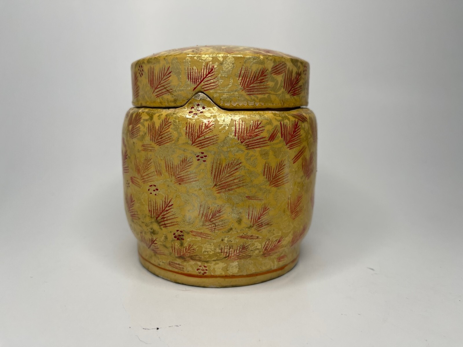 VTG Kashmir India Hand Made Paper Mache Tobacco Spice Cinnamon Tea Jar