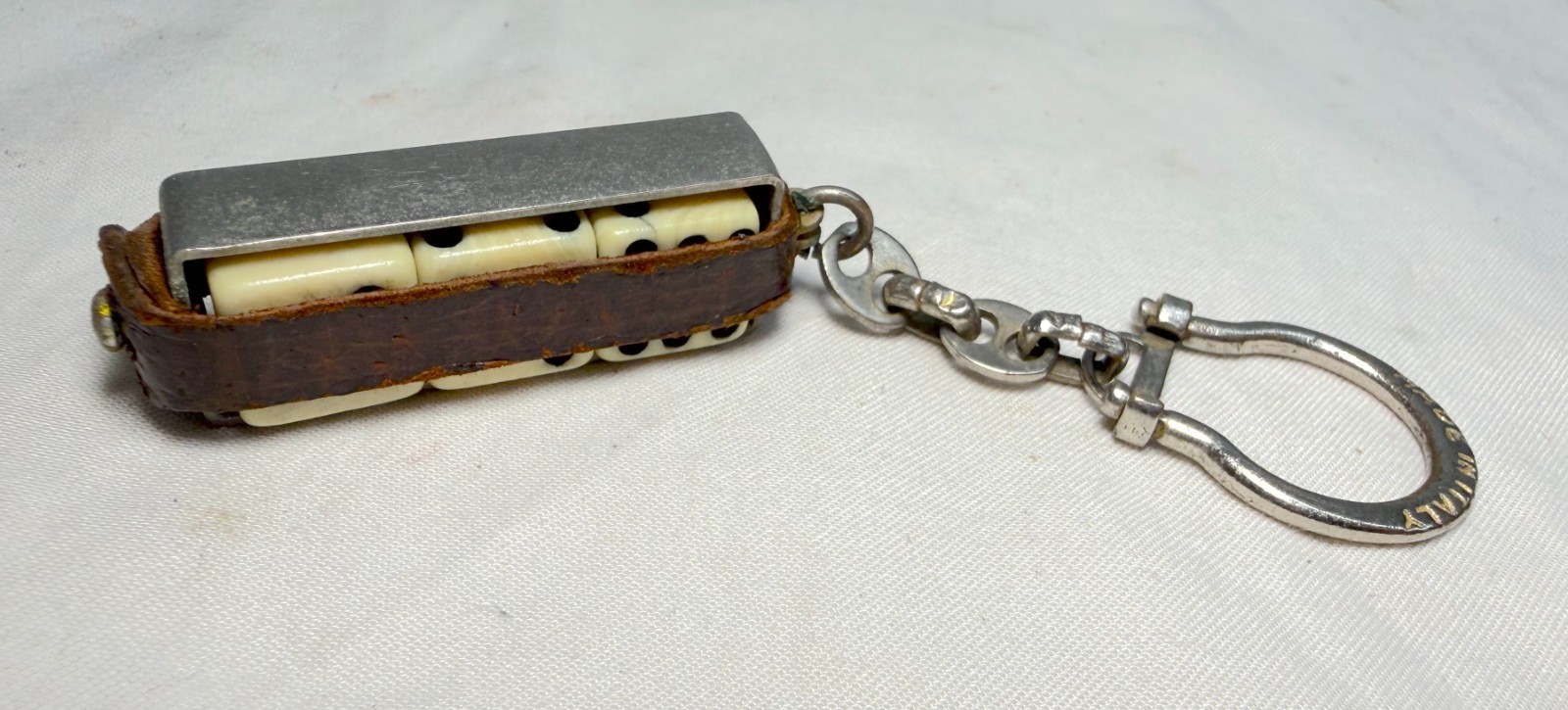 antique leather metal 3 celluloid dice box holder travel carrier keychain antique leather metal 3 celluloid dice box holder travel carrier keychain