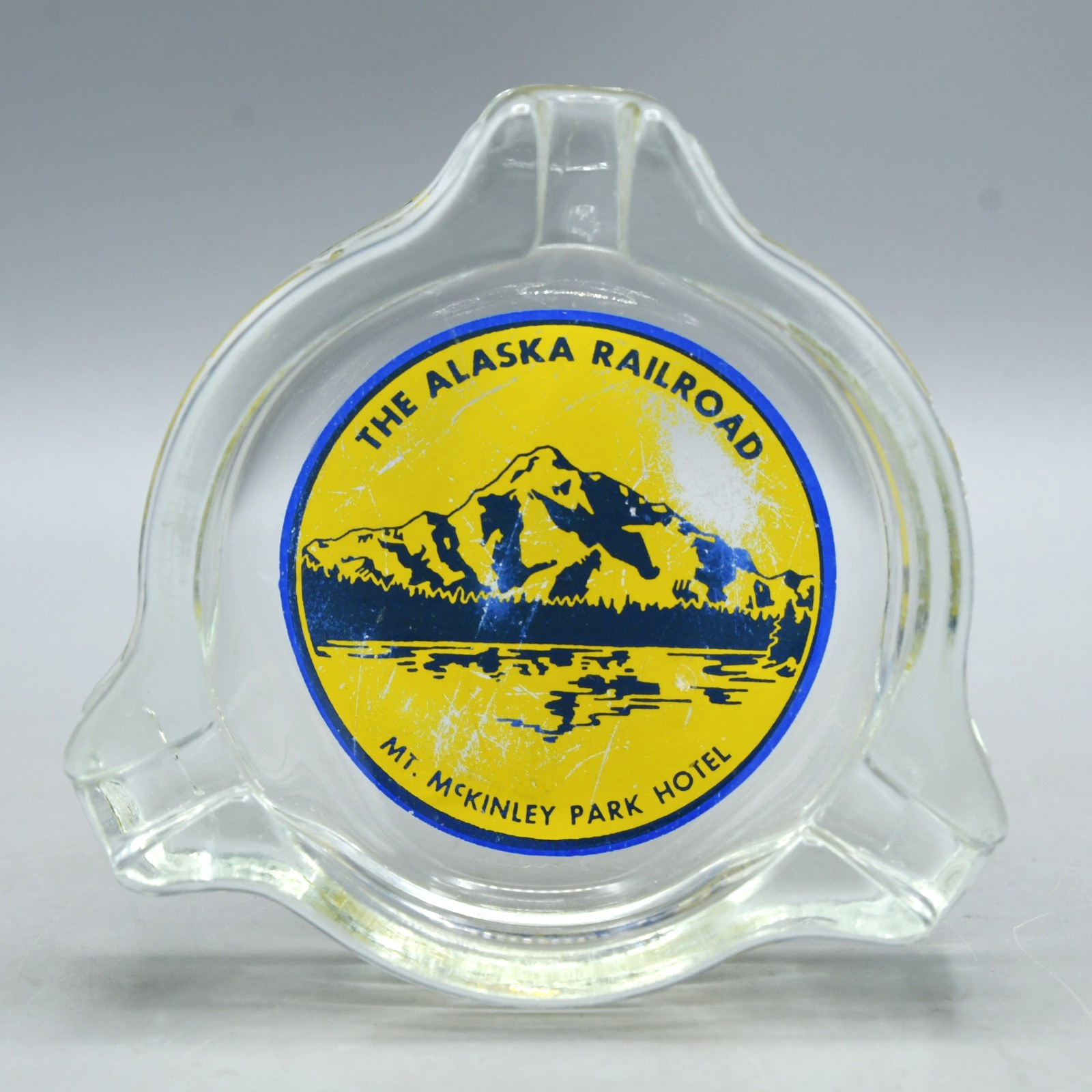 Alaska Railroad Mt McKinley Park Hotel Ashtray Vintage 1930s 40s Glass 3.5 Inch
