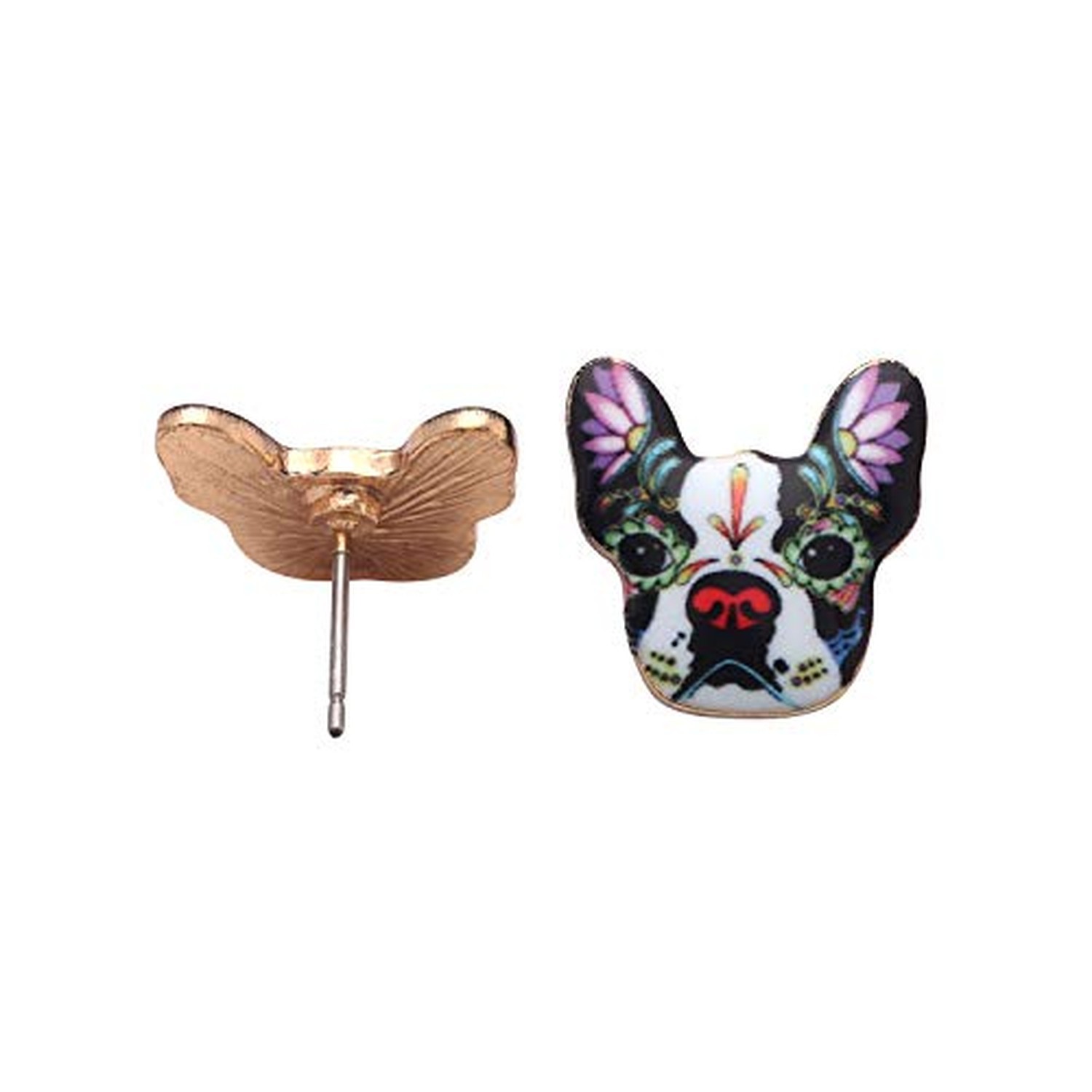 French Bulldog Boston Terrier Earrings for Women by Ginger Lyne Gold Plated C...