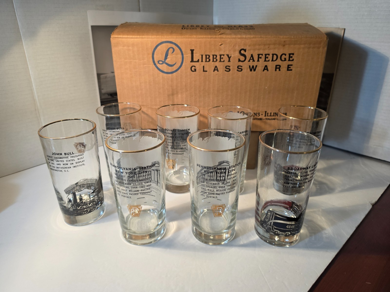 Vintage Libbey Safedge Pennsylvania Railroad (PRR) Glassware Set of 8 in OB Vintage Libbey Safedge Pennsylvania Railroad (PRR) Glassware Set of 8 in OB