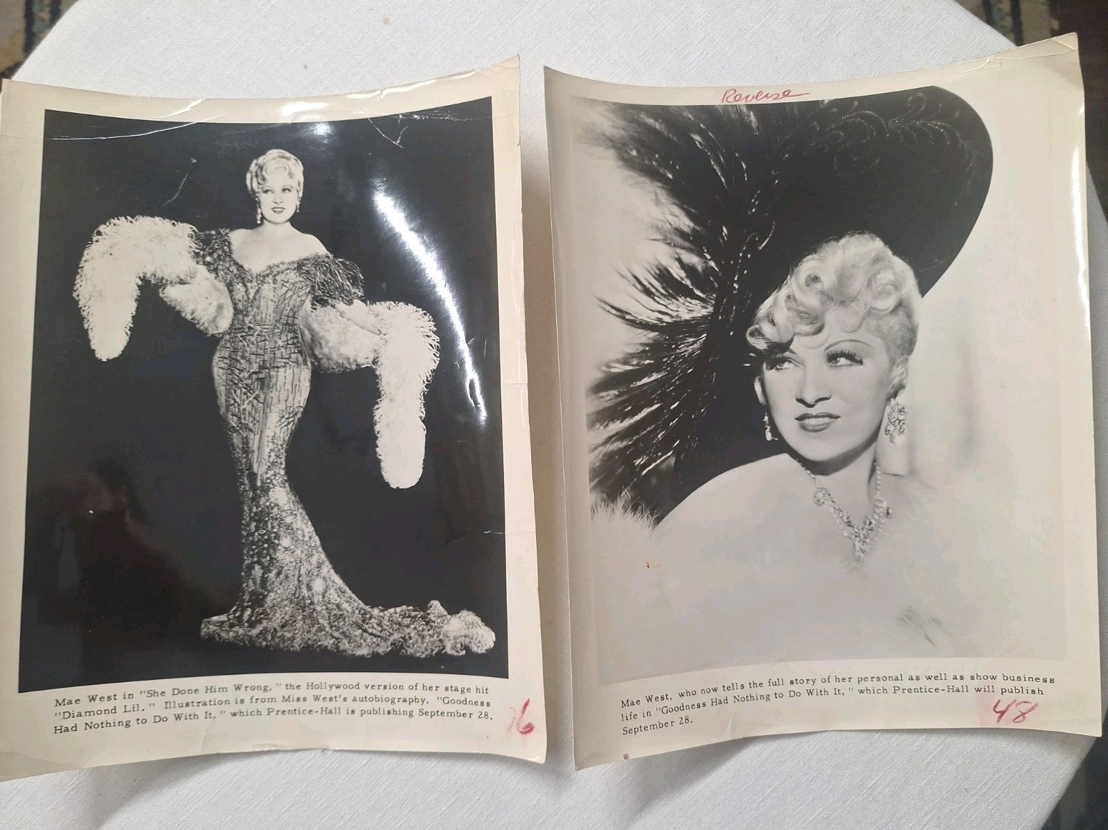 Vintage 1959 Mae West Original Press Photo Pair (2) Autobiography Stills