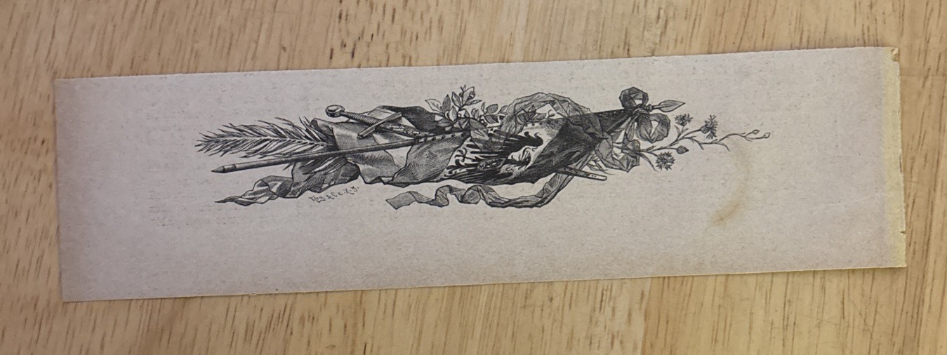 1888 Antique German Woodcut Vignette Tailpiece Imperial Eagle Print Ornament