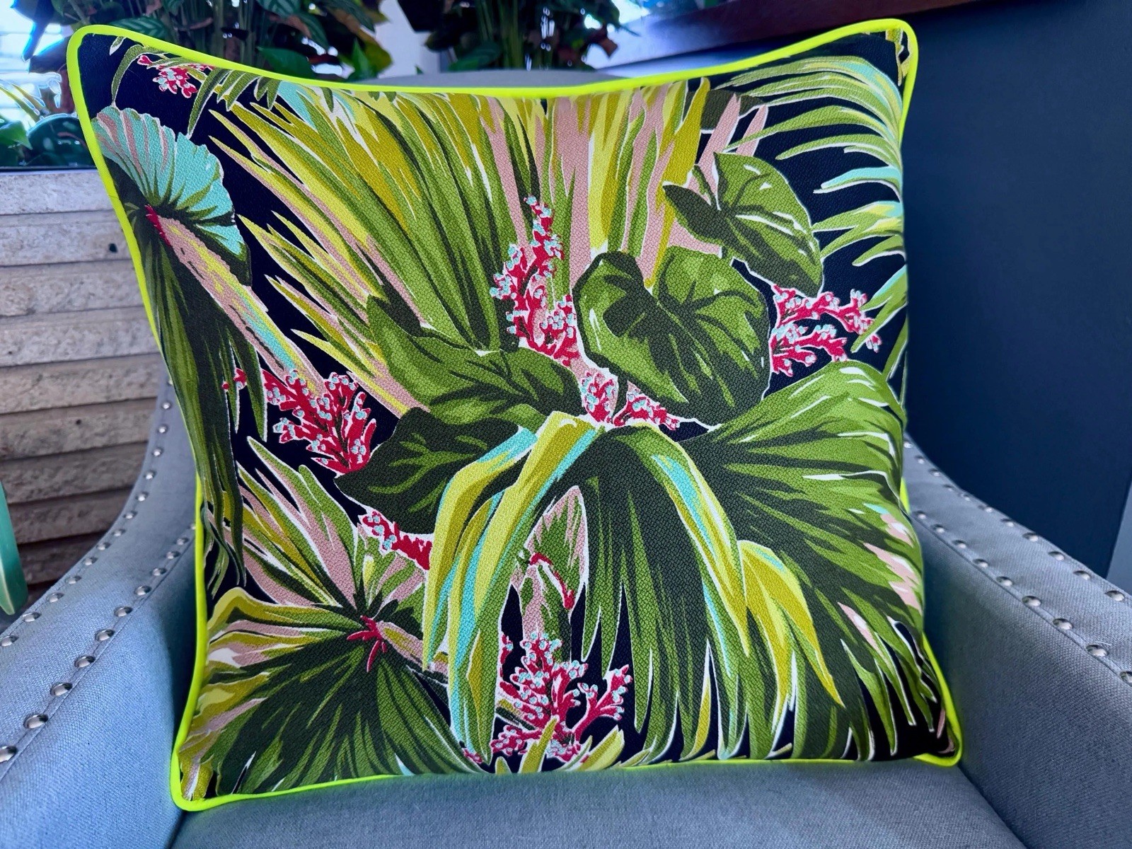 Palm Beach Exotica Hollywood Glam 1930's Barkcloth Vintage Fabric PILLOW Cover Palm Beach Exotica Hollywood Glam 1930's Barkcloth Vintage Fabric PILLOW Cover