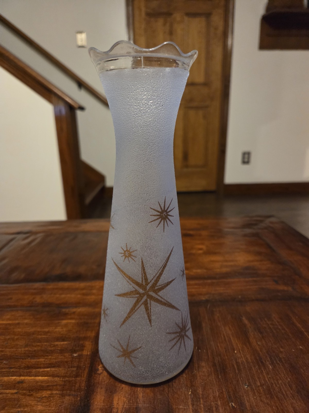 Vintage 1960\'s Bartlett Collins Atomic Starburst Pebbled Glass Vase 9\