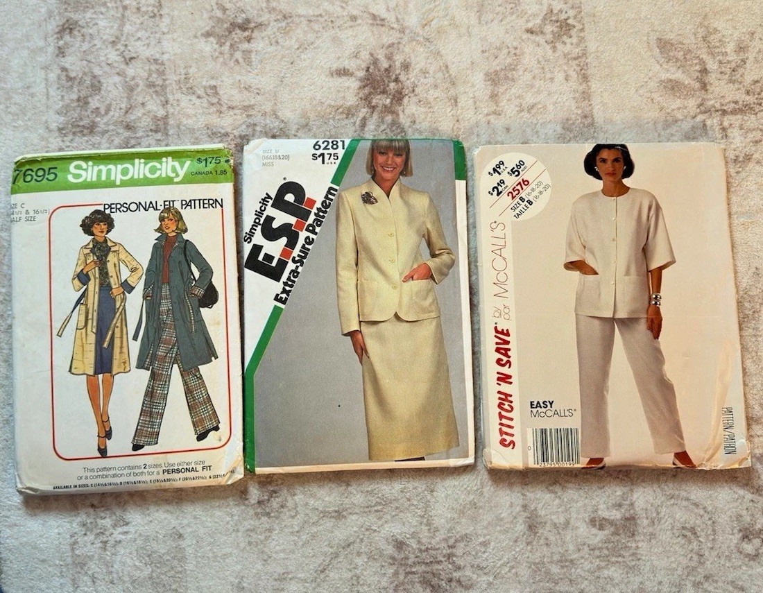 Vintage Sewing Pattern Lot of 3 Simplicity McCalls Womens Coat Suit Pants Cut 