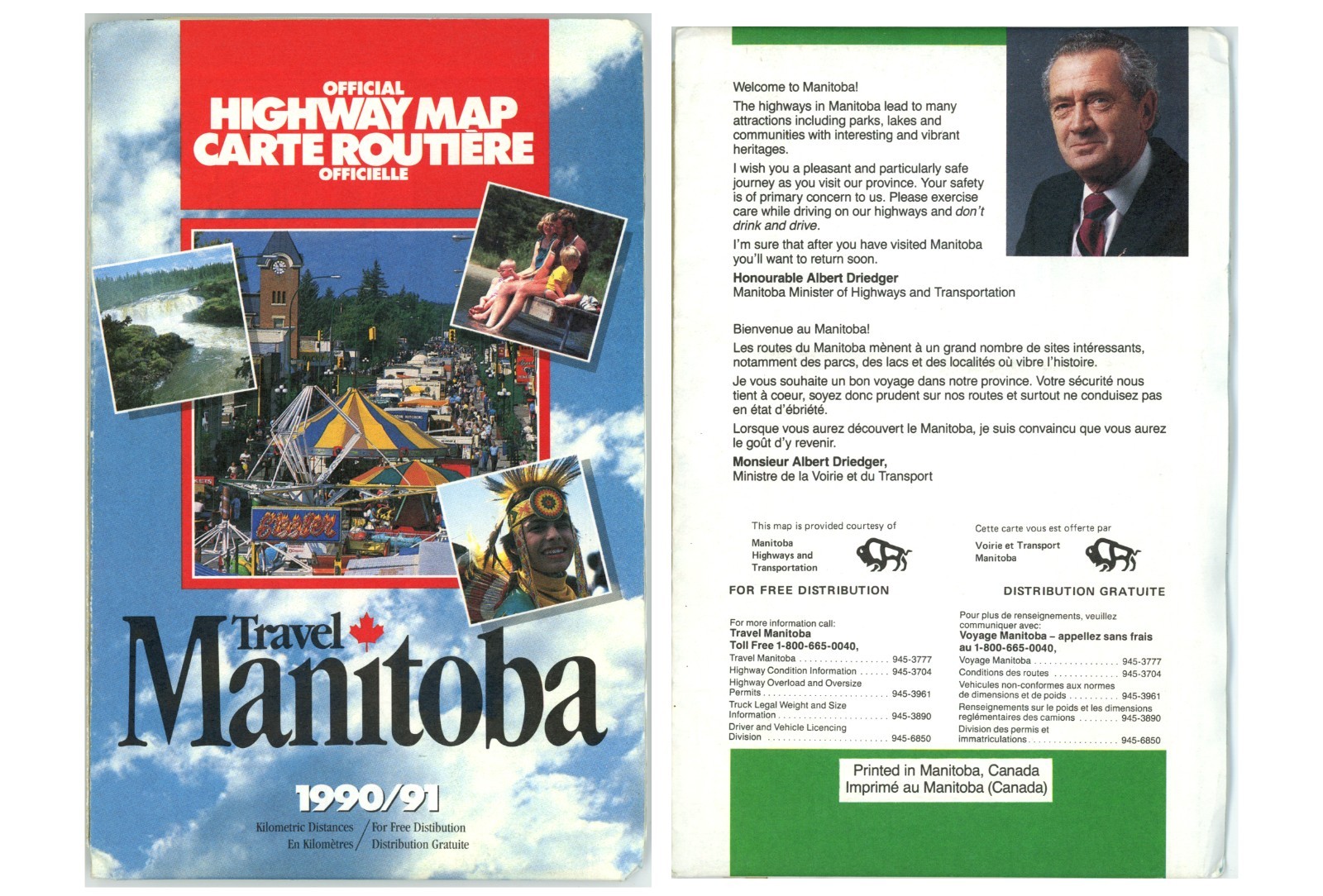 Vintage 1990-1 Manitoba, Canada Official Road Map Vintage 1990-1 Manitoba, Canada Official Road Map