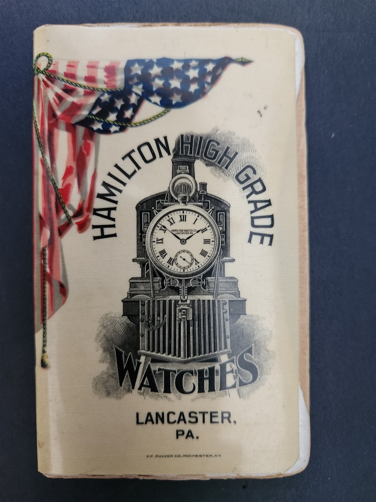 1902 antique HAMILTON WATCH lancaster pa CELLULOID ad NOTEBOOK rr TICKET HOLDER