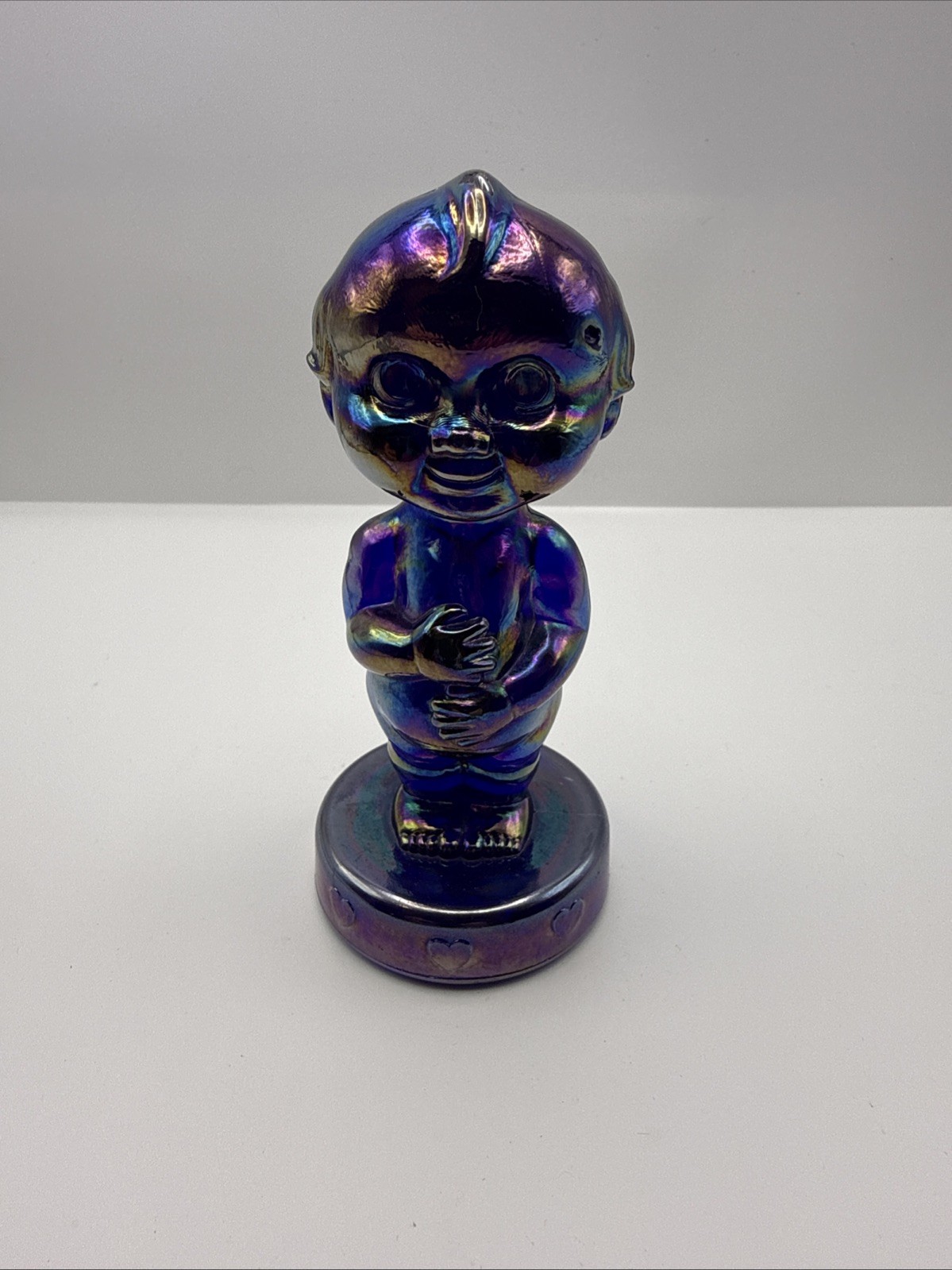 Joe St. Clair Blue Carnival Glass Angel Kewpie Figurine , 5\