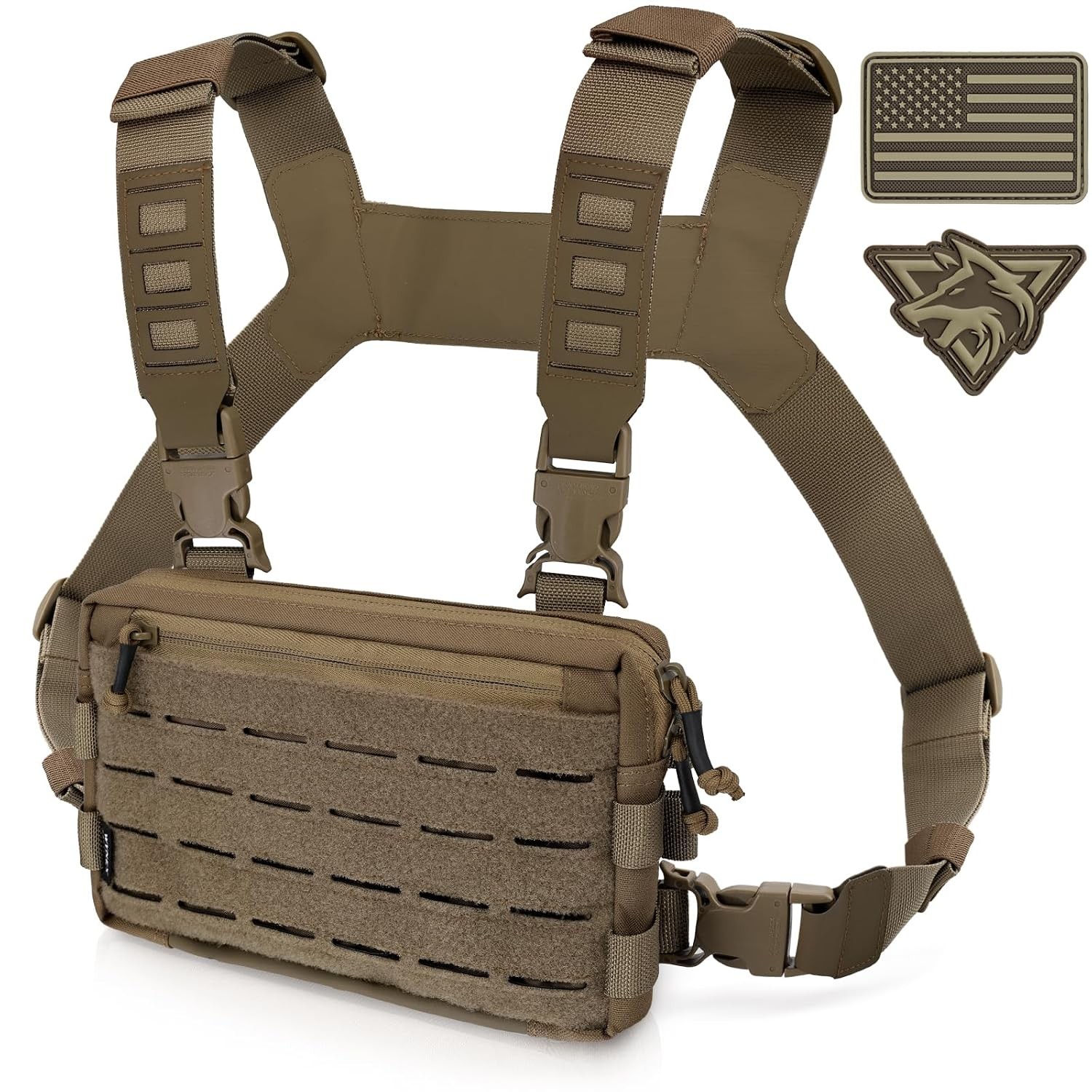 Coyote Brown Tactical Chest Rig Molle System Chest Pack with Holster and Pouch