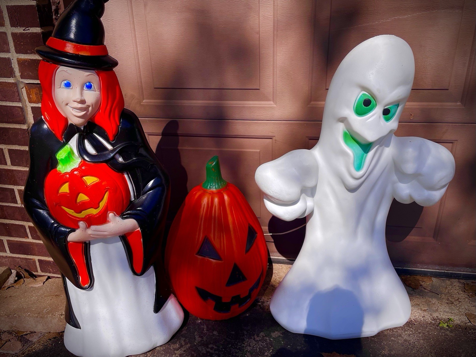 Vintage Halloween Blow Mold Ghost Pumpkin & Witch Lot of 3 Yard Decor with cord Vintage Halloween Blow Mold Ghost Pumpkin & Witch Lot of 3 Yard Decor with cord