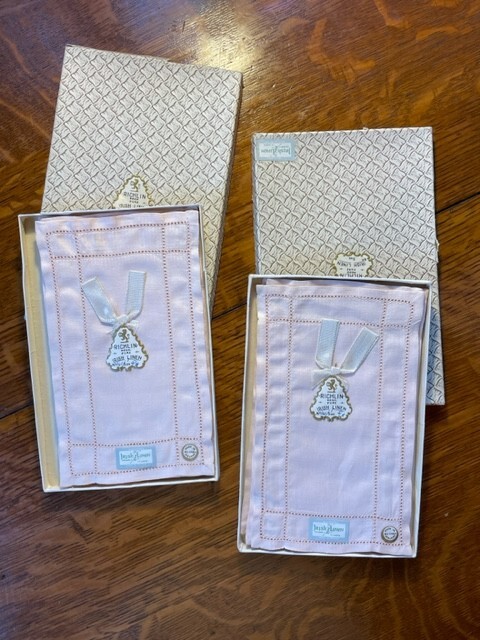 Vintage Set of 12 Richlin Irish Linen Cocktail Napkins Drawnwork Peach NOS Box Vintage Set of 12 Richlin Irish Linen Cocktail Napkins Drawnwork Peach NOS Box