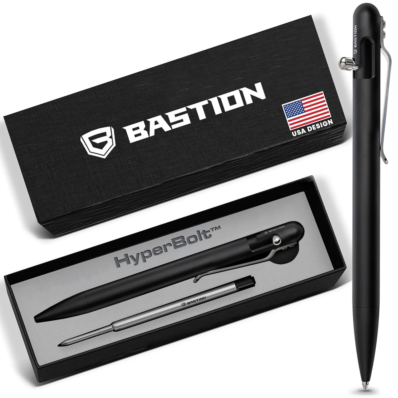 BASTION Slim Aluminum Jet Black Bolt Action Ink Pen | EDC Pocket Mens Gift Metal