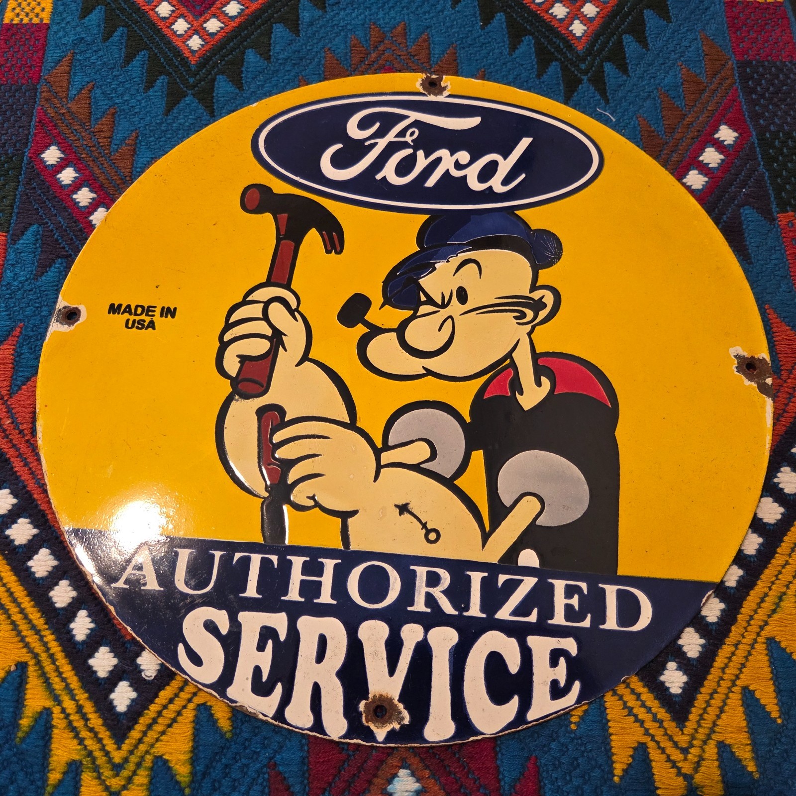 Vintage Ford Porcelain Sales Service Gas Station Popeye Sailor Advertising Sign Vintage Ford Porcelain Sales Service Gas Station Popeye Sailor Advertising Sign