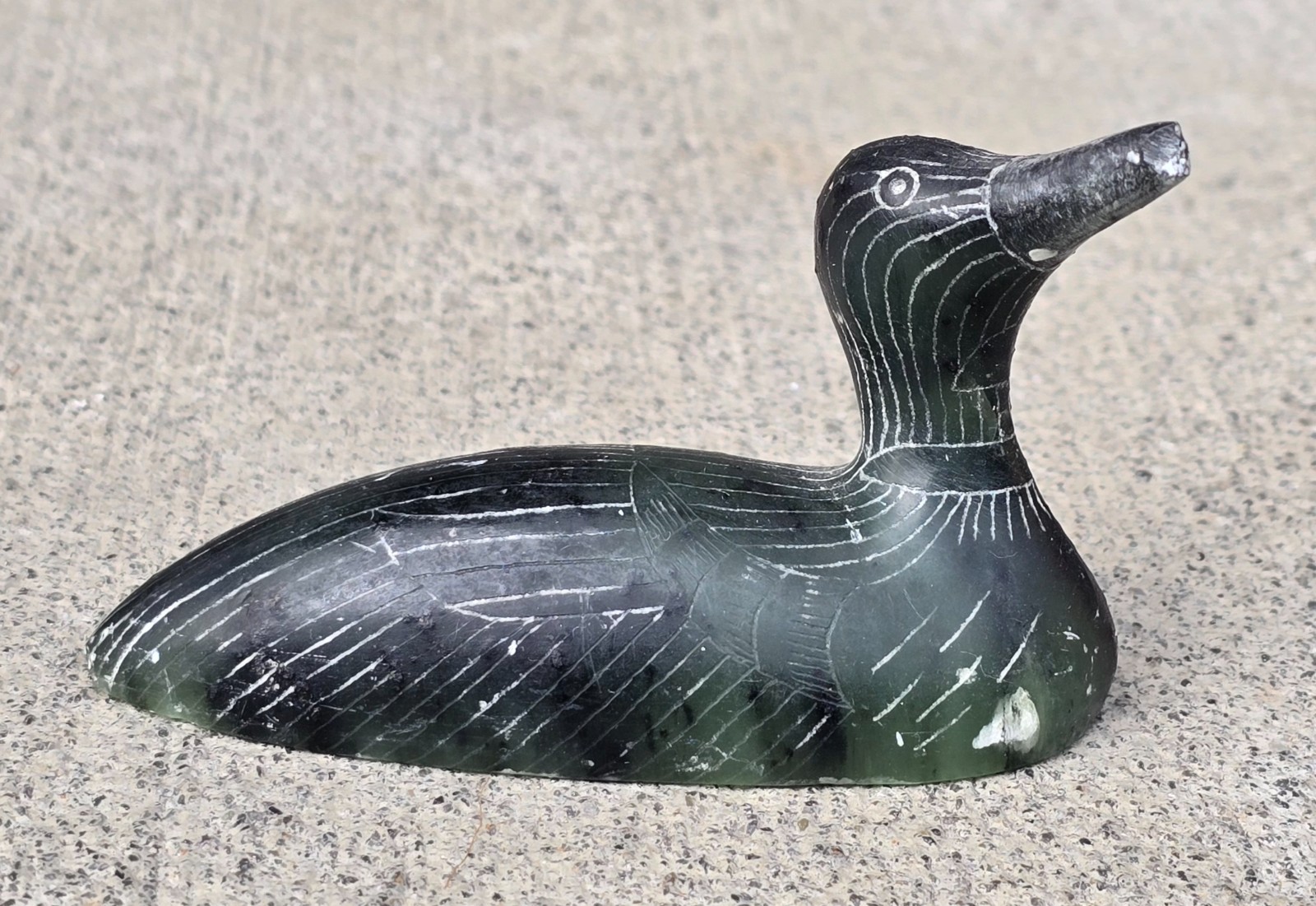 Native Alaskan Common Loon Soapstone Carving Signed by Inupiaq Artist Mayac