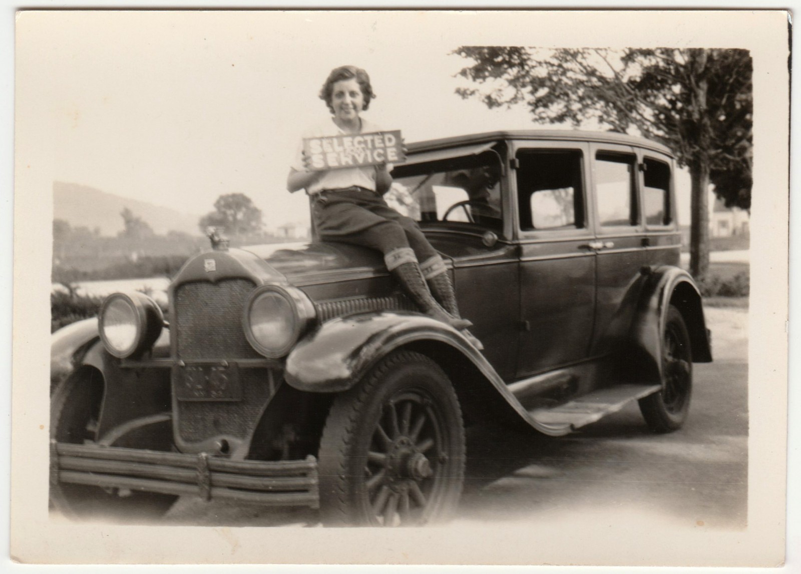 c1920s Woman Selected Service Sign Antique Automobile Car Vintage Photo