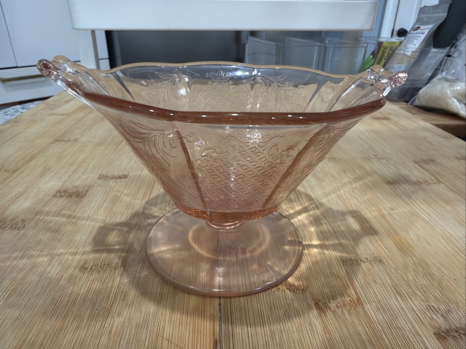 Vintage Pink Flamingo Footed Depression Ware Bowl Dish VTG *