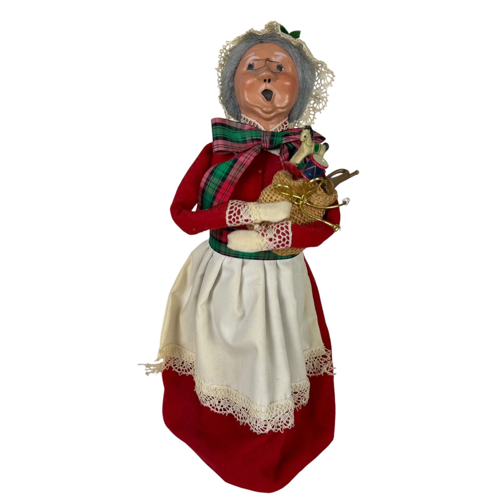 Vintage 1989 Byers Choice The Carolers Woman with Toy Basket Red Dress 14 inch