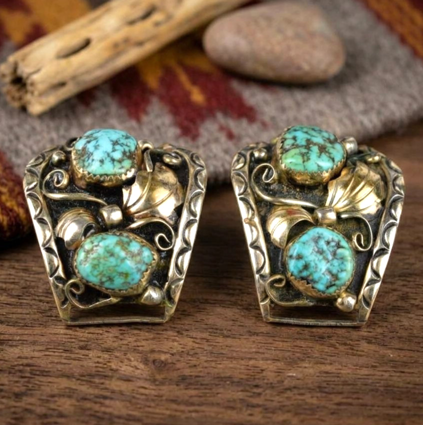 Navajo Watch Tips Kee Tsosie TAWA KT 12K GF Sterling Silver Turquoise VTG Navajo Watch Tips Kee Tsosie TAWA KT 12K GF Sterling Silver Turquoise VTG