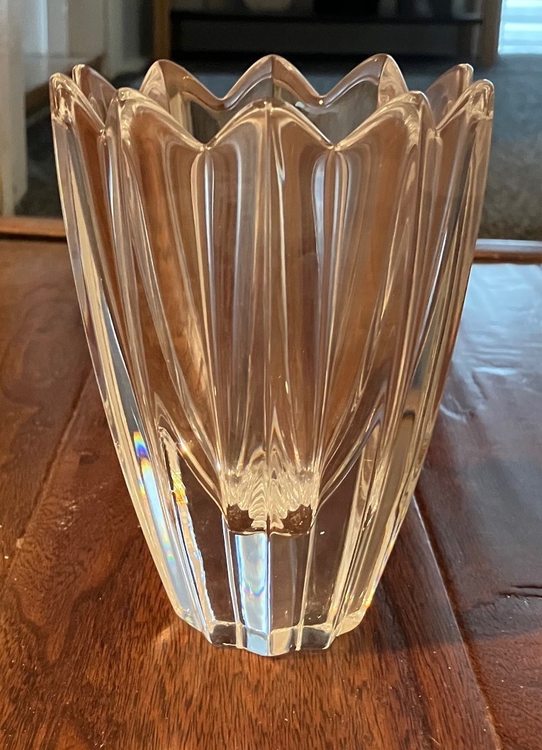 VTG Orrefors Crystal Glass Vase Fleur Signed Sweden Made 6”H 4”W