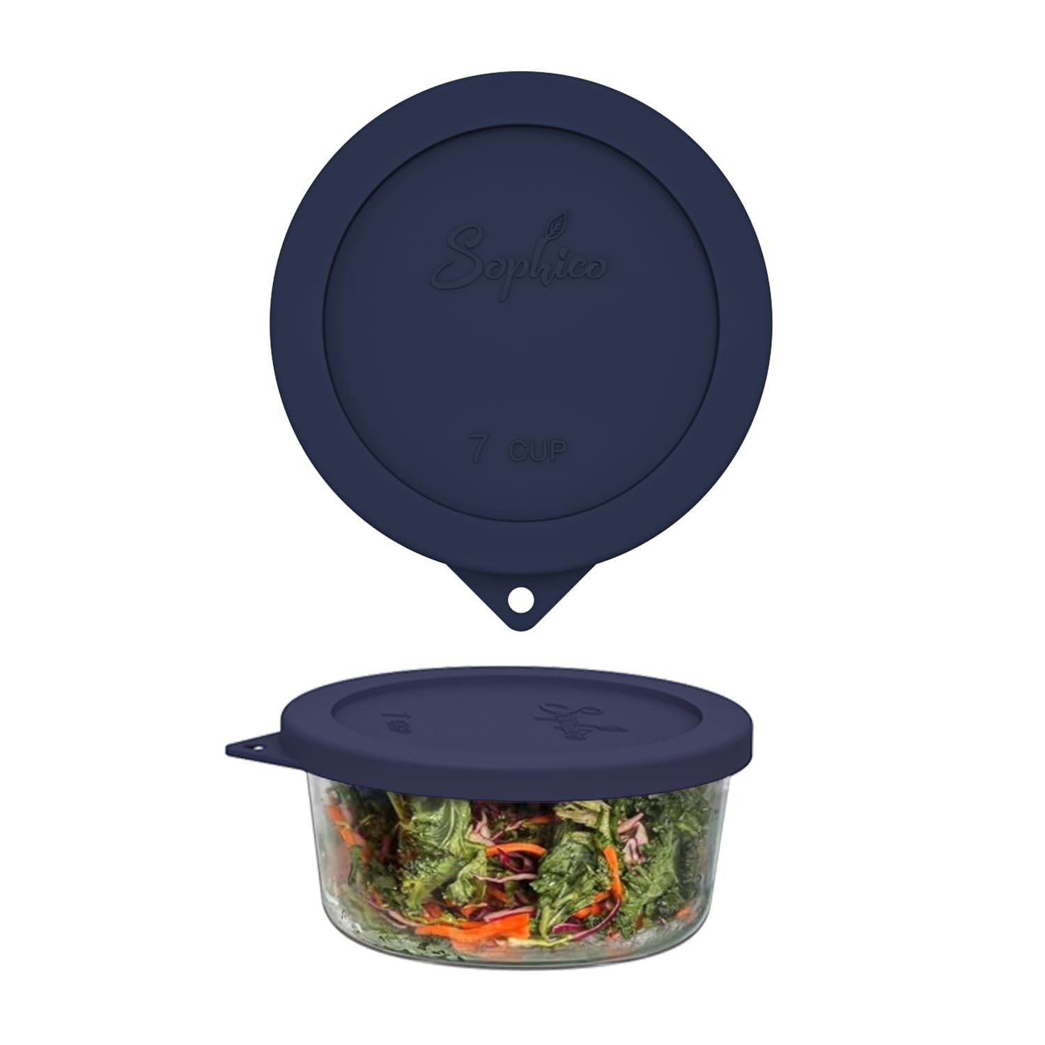 SOPHICO Silicone Lid for 6 & 7 Cup Round Glass Storage Dish Navy Blue 1 Pack SOPHICO Silicone Lid for 6 & 7 Cup Round Glass Storage Dish Navy Blue 1 Pack