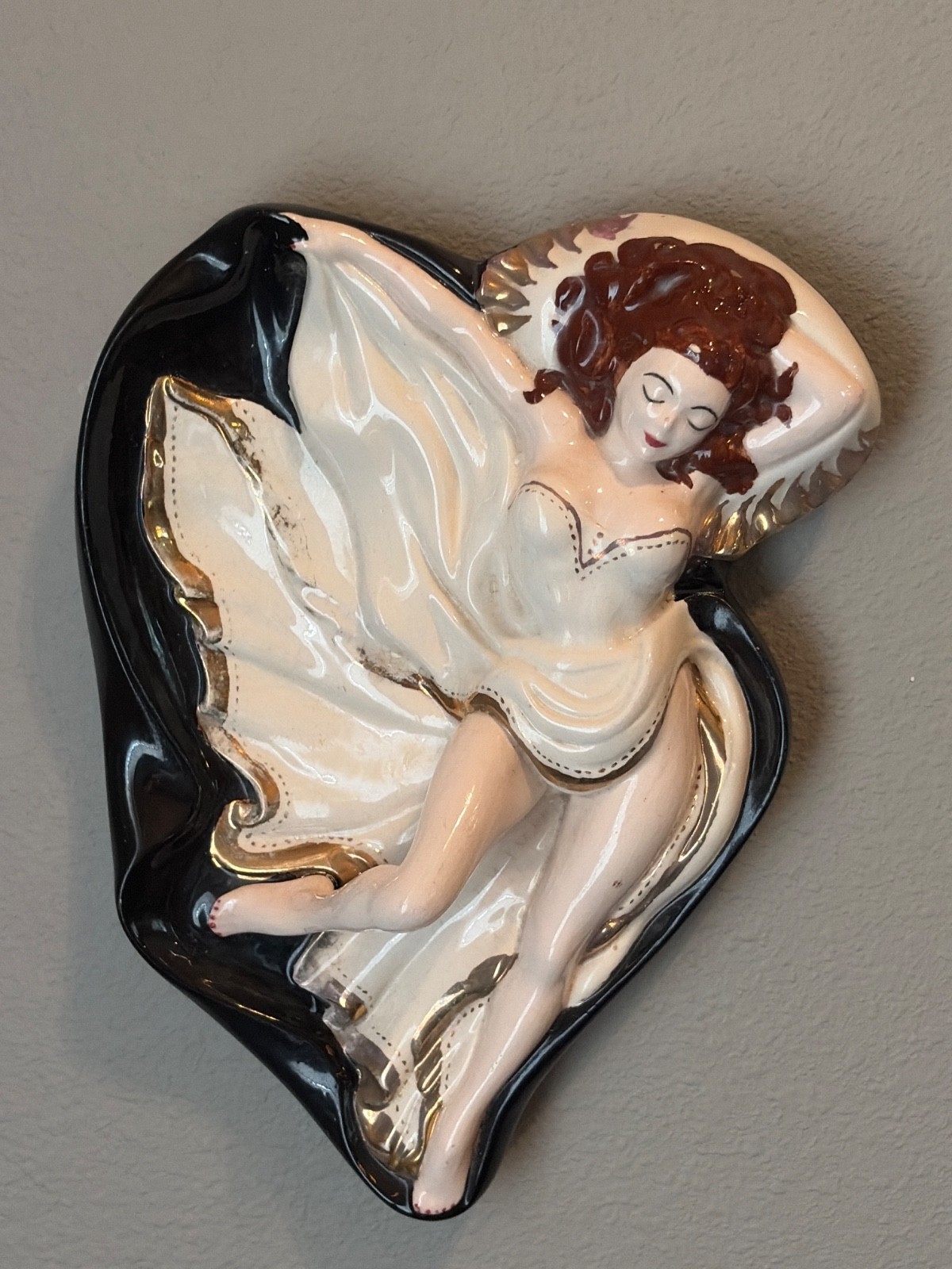 Vintage 1950s Pinup Girl Ceramic Ashtray Dish Holland Mold Risqué Gold Trim MCM Vintage 1950s Pinup Girl Ceramic Ashtray Dish Holland Mold Risqué Gold Trim MCM