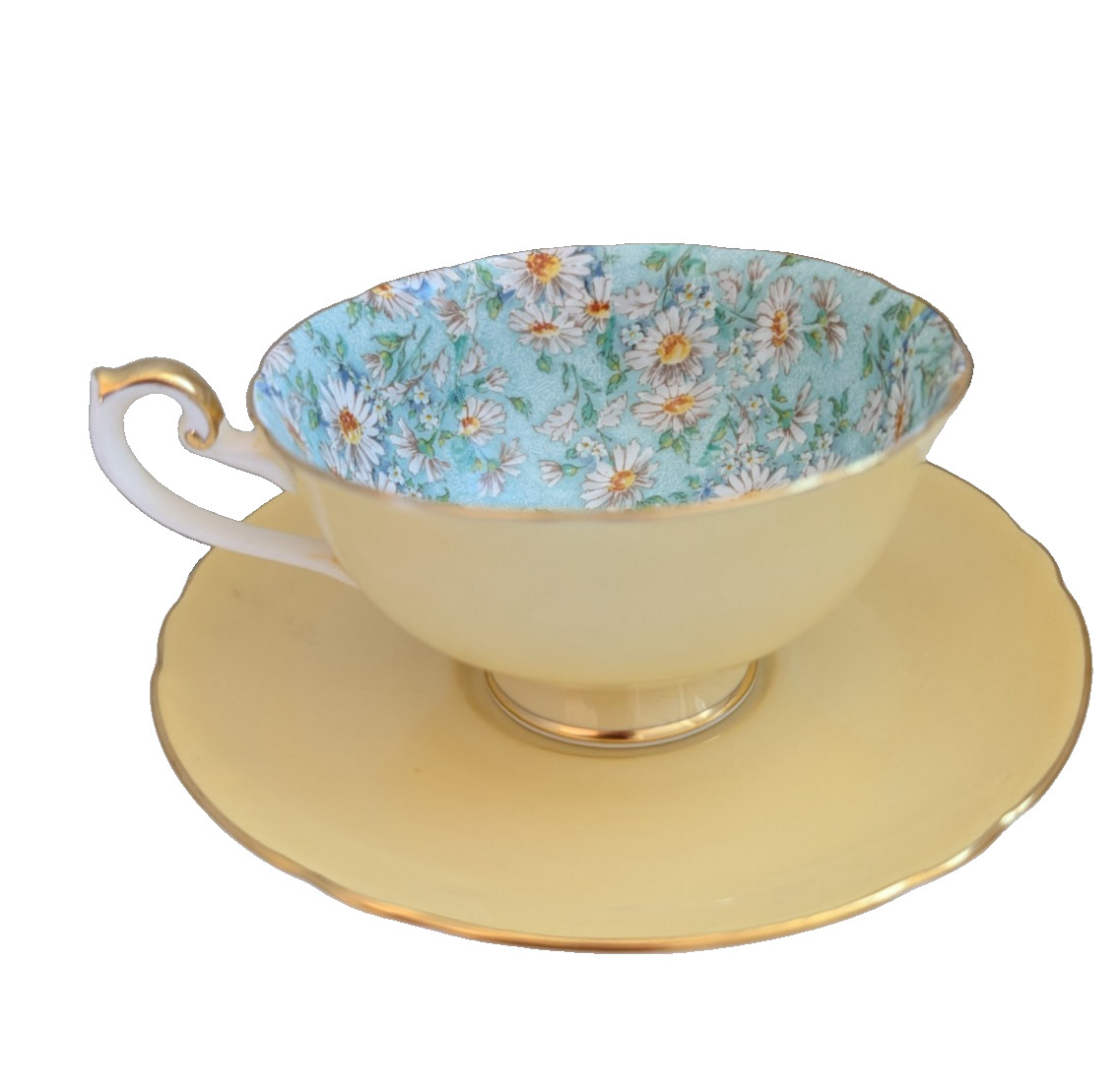 RARE Vtg Shelley Marguerite Chintz Yellow Oleander Tea Cup Saucer England