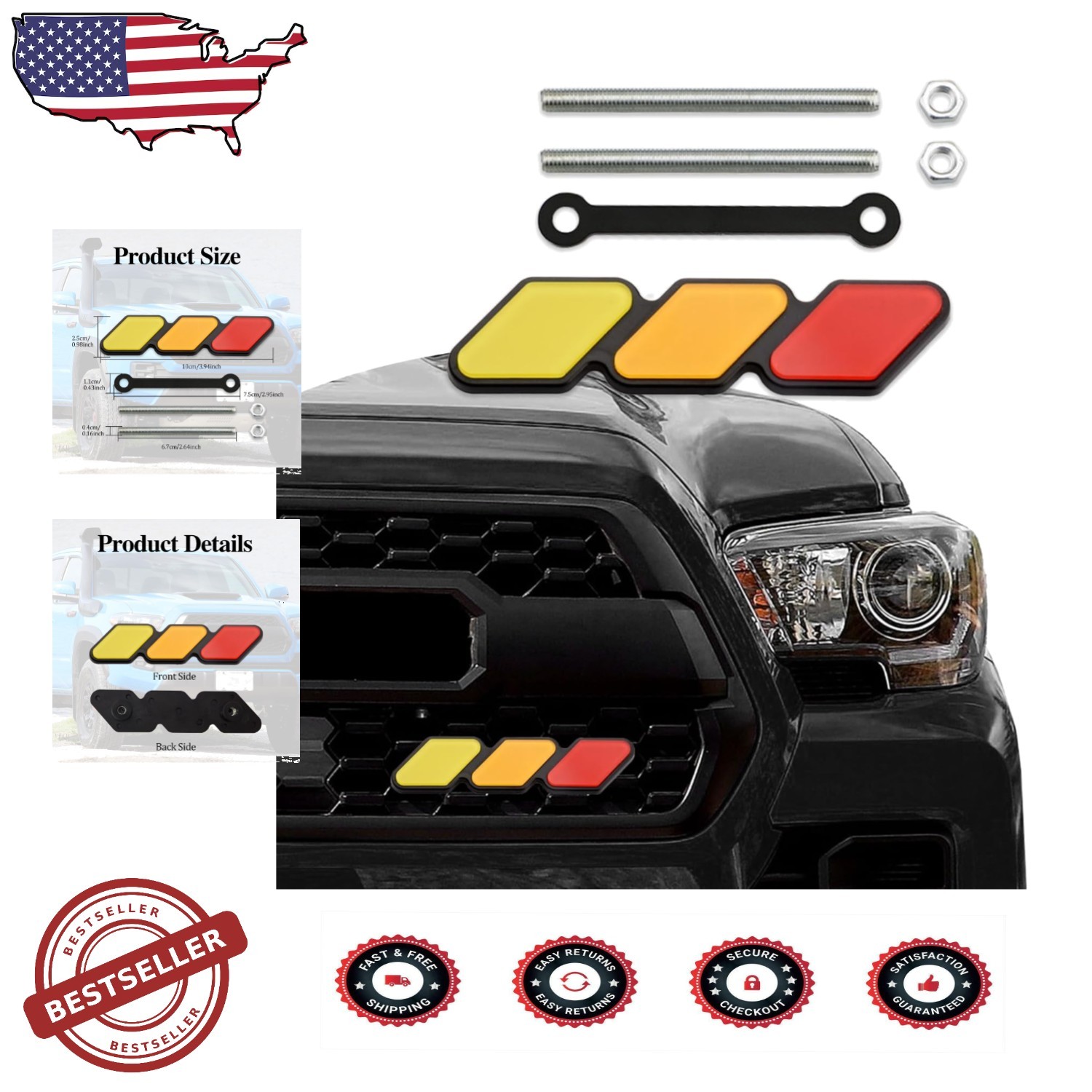 Personalized Grille Emblem in Yellow, Orange & Red - Fits Multiple Toyota Models Personalized Grille Emblem in Yellow, Orange & Red - Fits Multiple Toyota Models