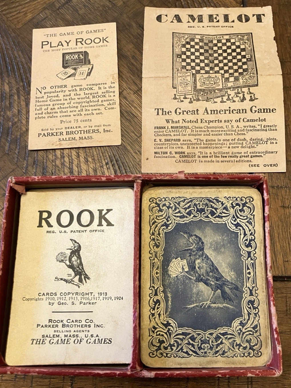 Antique Rook Card Game Parker Brothers Incomplete Box 1910s 1920s Paper Inserts