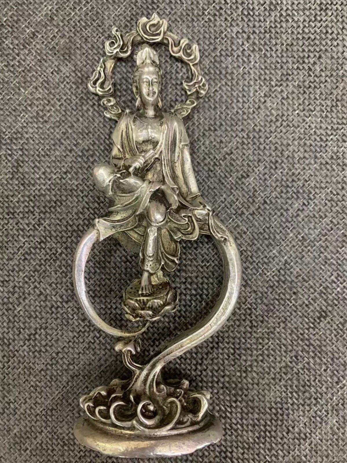 6.3 Inches Good Quality Tibetan Silver Hand Made *Bodhisattva KwanYin* Statue