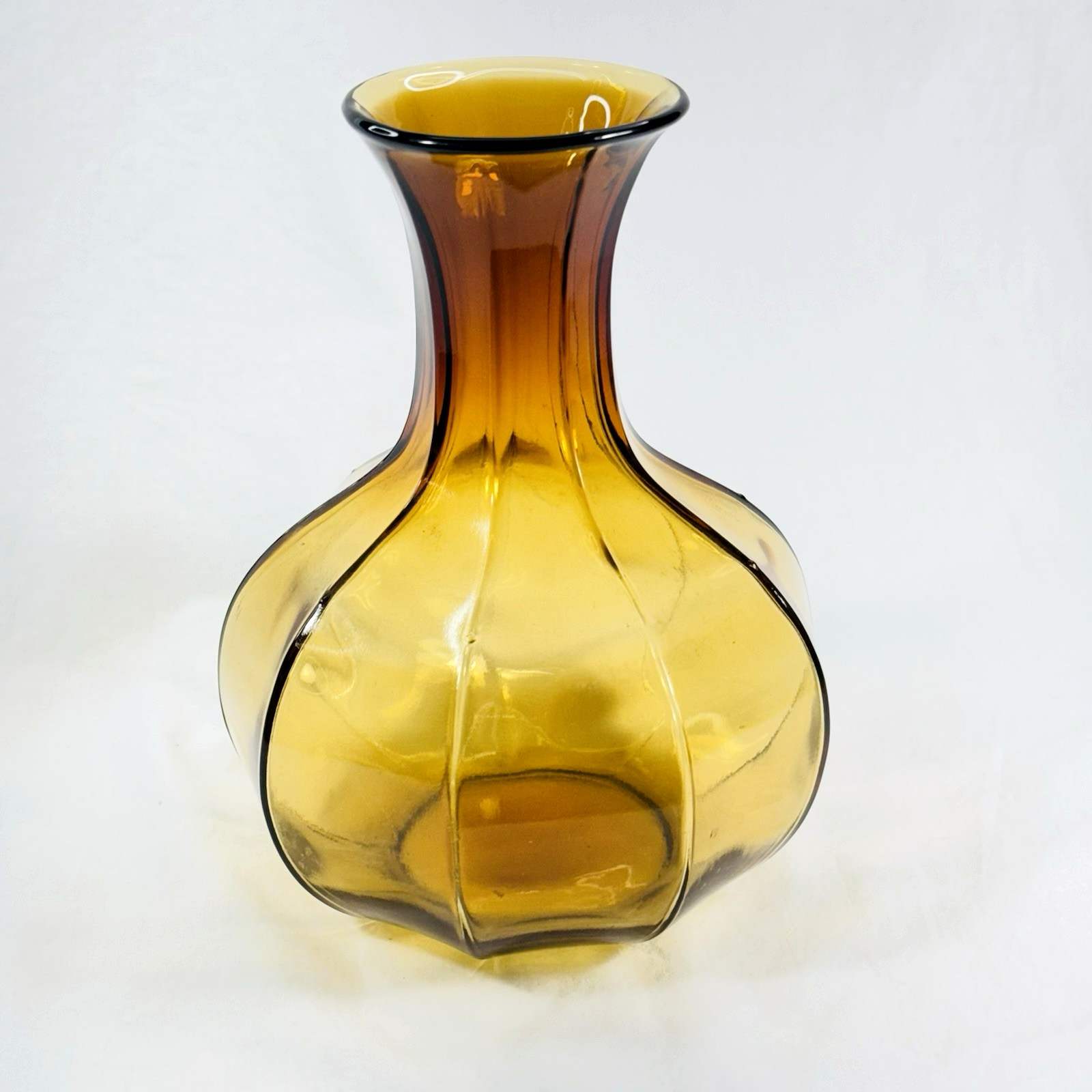 Tiara Indiana Glass 9 Sided Amber Bulb Vase Decanter Ombre Panel Vintage 8